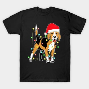 beagle christmas lights santa hat xmas T-Shirt